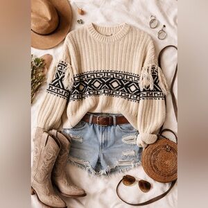 Elegant Beige and Black Patterned Sweater